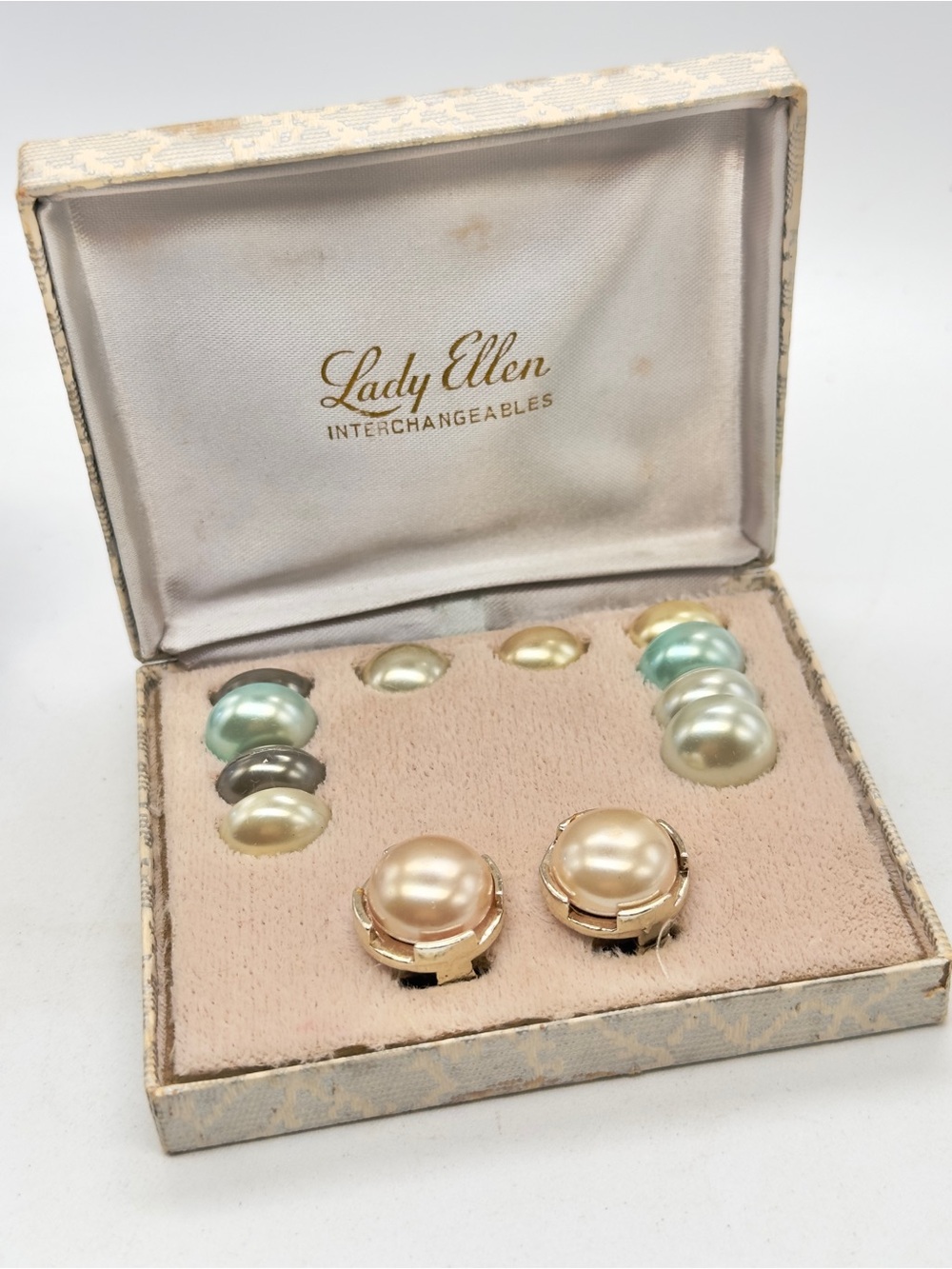 Vintage Lady Ellen Magnetic Interchangeable Clip Earrings Set Faux Pearl